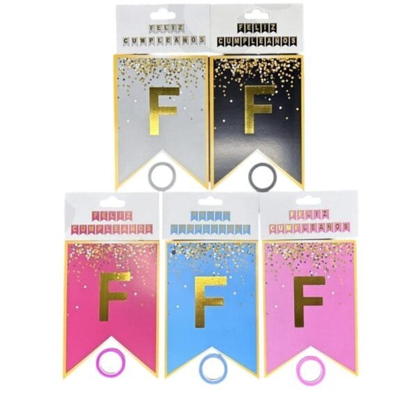 Banderín Feliz Cumpleaños Borde Dorado | Cotillón y Deco para Fiestas